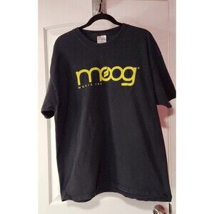 MOOG MUSIC INC Logo T-Shirt Size XL Black w Yellow Text Retro Audio Rock